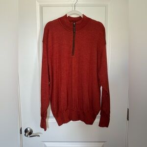 Orvis Men's Quarter Zip 100% Merino Wool Sweater in Rusty Orange Size XL